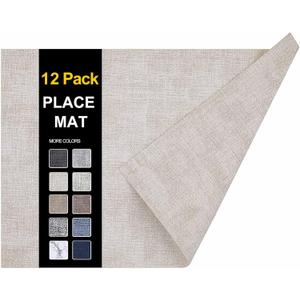 homing Faux Leather Heat Resistant Placemats 12 Packs, Waterproof Wipeable Dining Easter PU Place Mats for Indoor & Outdoor, Easy to Clean, Beige (11.8" x 17", Rectangular 12PCs)