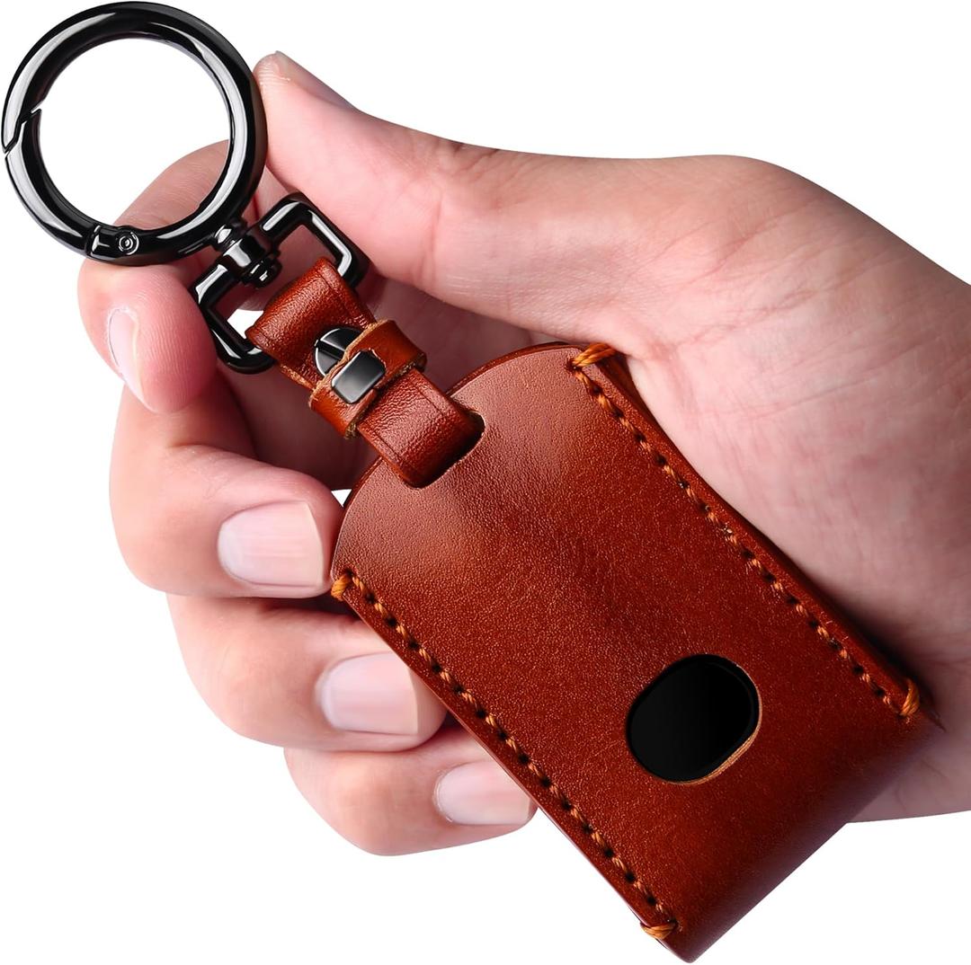 Tukellen for Mazda Leather Key Fob Cover with Keychain Compatible with 3 6 CX-5, CX-30, CX-9,4-Buttons Smart Remote, Genuine Leather Key case-Brown