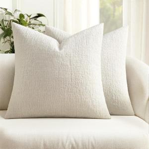 MIULEE Decorative Throw Pillow Covers 18x18 Pack of 2 White Couch Pillow Covers Soft Cozy Textured Chenille Pillowcases for Home Decor Sofa Living Room Cushion Bedroom