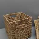Ornavo Home 13x13 Water Hyacinth Storage Baskets Set of 8, NaturalHandwoven Collapsible Wicker Cube Bins with Handles; Ideal for Bathroom, Bedroom, Laundry or Pantry