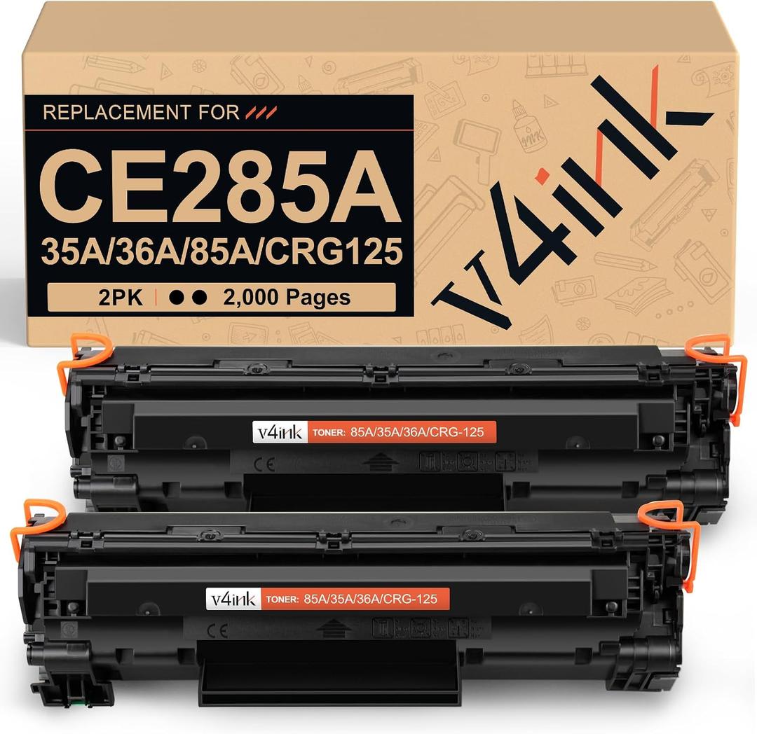 v4ink 2PK Compatible 85A Toner Cartridge Replacement for HP 85A CE285A 36A CB436A 35A CB435A Canon 125 Toner for HP Pro P1102 P1102W P1109w P1505 P1505n MFP M1212nf M1217nfw M1522n M1522nf Printer