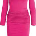 Missufe Women's Long Sleeve Ruched Casual Sundress Bodycon Sheath Knee Length Dress (Medium)