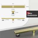 WEBANG 24 Inch Linear Shower Drain Rectangular Floor Drain with Accessories Square Hole Pattern Cover Grate Removable SUS304 Stainless Steel CUPC Certified Brushed Gold