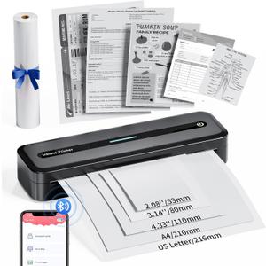 COLORWING Portable Printers Wireless for Travel, 300DPI Mini Compact Inkless Printer, Thermal Bluetooth Printer Compatible with Android and iOS - Black