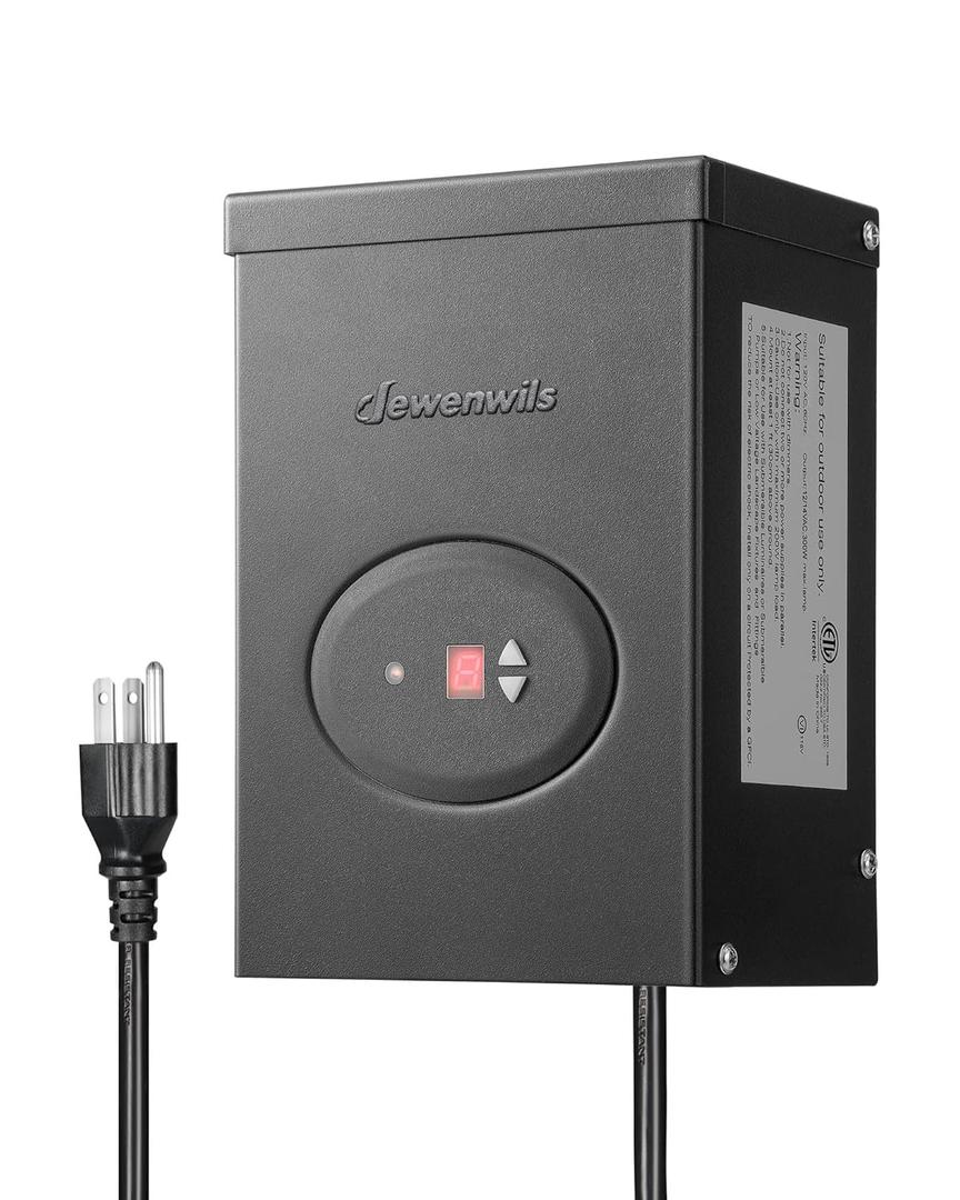 DEWENWILS 300W Low Voltage Landscape Transformer, Outdoor Weatherproof Transformer with Timer and Photocell Sensor, 120V AC to 12V/12V AC for LED Lighting, Spotlight, Pathway Light, ETL Listed