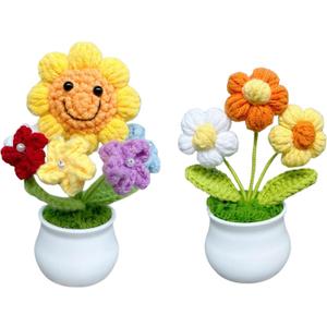 Knitted Flower Handmade Artificial Flowers, Potted Plant, Sunflower Decor, Flower Decor