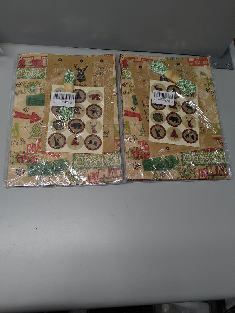 Layninder Christmas Wrapping Paper, 8 Sheets Vintage Kraft Wrapping Paper w/Tags Stickers Rope, Xmas Paper w/Santa Reindeer Merry Christmas, Gift Paper for Holiday (27.6x19.7in, Folded), Pack of 2  Layninder Christmas Wrapping Paper, 8 Sheets Vintage Kraft Wrapping Paper w/Tags Stickers Rope, Xmas Paper w/Santa Reindeer Merry Christmas, Gift Paper for Holiday (27.6x19.7in, Folded), Pack of 2