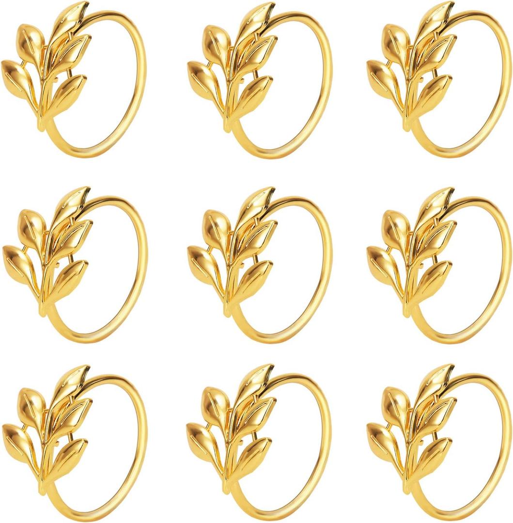 KPOSIYA Set of 20 Leaf Napkin Rings Metal Gold Napkin Holder Table Napkin Rings for Dinning Table Parties Everyday (Ye Zi-Gold 20)