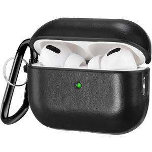 V-MORO Compatible with Airpods Pro 2 Case Cover Genuine Leather AirPod Pro 2nd Generation Case Men [Front LED Visible] iPod Pro Leather Protective Covers Ear Skin Black