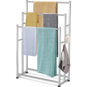 47.6 Inch Tall Free Standing Towel Racks 3 Tier Pool Towel Rack Outdoor Oversized Floor Bath Towel Drying Valet Holder Blanket Quilt Rack Stand for Bathroom Bedroom Beach Hot Tub Gym Pool Area Outside (Silver)
