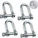 Stainless Steel 304 D Shape Shackle 5/32", 1/4", 5/16",3/8", 9/16", for Chains Wirerope Lifting Outdoor Camping Survival Rope Bracelets Or for Heavy Duty Construction