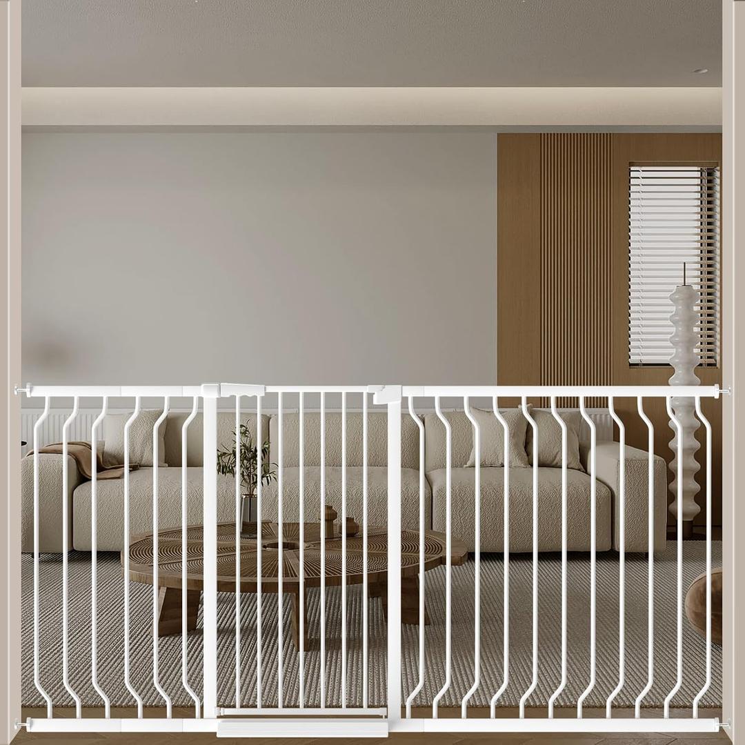 ALLAIBB White 40.55" Extra Tall Wide 57.48-73.62" Baby Gate Pressure Mounted Walk Through Child Kids Safety Toddler Tension Pet Dog Gates with Extension for Doorways Kitchen