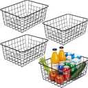 Kitchen Wire Baskets Farmhouse Decor Metal Food Storage Organizer, Household Refrigerator Bin with Built-in Handles for Cabinets,Pantry Set of 4 (Black)