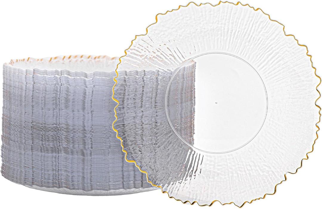 100 Pcs Clear Gold Plastic Plates,10 Inch Clear Disposable Dinner Plates with Gold Rim,Heavy Duty Gold Plastic Platos Disposable for Party & Wedding