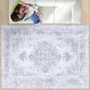 Area Rug 8x10 Living Room Rug, Machine Washable Vintage Distressed Medallion Rug Non-Slip Soft Low Pile Large Indoor Rugs for Bedroom Kitchen Dining Room Office (LightGrey,8'x10')