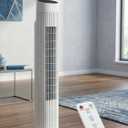 Uthfy Tower Fan for Bedroom, 120° Oscillating Standing Fan with Quiet Sleep Mode, 3 Speeds & 3 Modes, 7.5H Timer, Remote/Touch Control, Bladeless Floor Fans for Living Room, Office, White, 31"