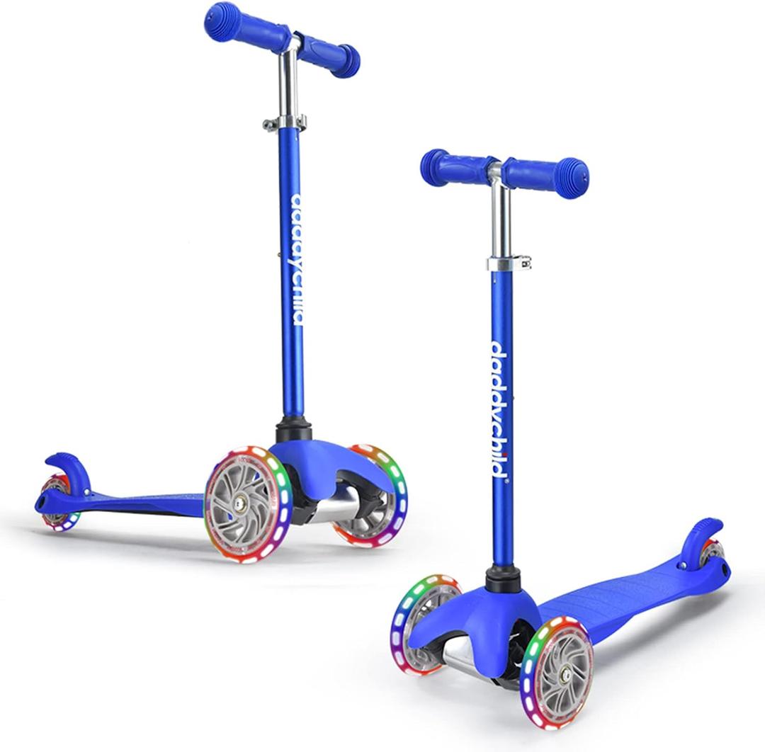 3-Wheel Kick Scooter for Kids Ages 3-8 Lean-to-Steer Toddler Scooter with Extra Wide Light Up Wheels, 4 Adjustable Heights, Foldable Scooters for Boys & Girls, Max Weight 110lbs