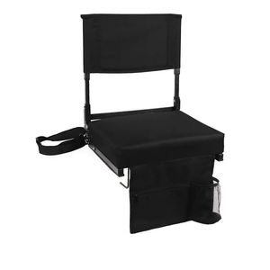 Stadium Seat with Back Support Bleacher Chair with Back and Cushion High Back Includes Shoulder Strap and Cup Holder, Black