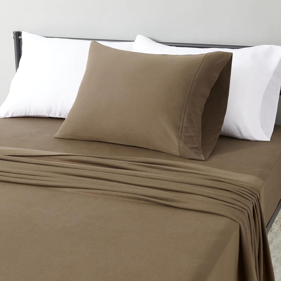 Amazon Basics 100% Cotton Jersey Bed Sheet Set, Twin, Brown, Solid