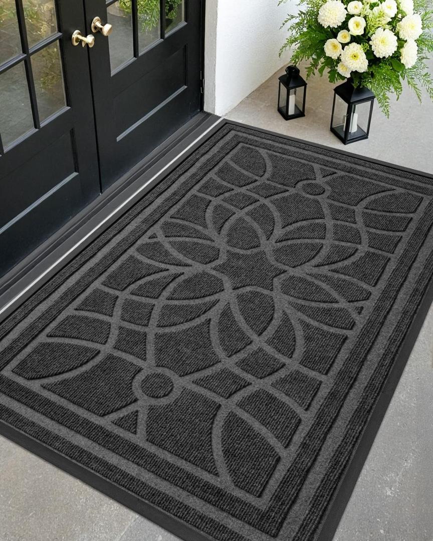 DEXI Front Door Mat Outside Entrance, Heavy Duty Non Slip Low Profile Doormat for Entryway, Trap Dirt and Moisture Welcome Mats, Easy Clean, Patio, Garage, 5x3, Grey (35"X59"(Rectangular))