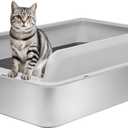 Kichwit Extra Large Stainless Steel Cat Litter Box with High Sides, Easy to Clean, Smooth Surface, Rust Resistant, 23.6" x 15.7" x 10" (with Lid)