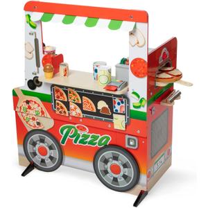 Melissa & Doug Wooden Pizza Food Truck Activity Center with Play Food, for Boys and Girls 3+, 24.9 x 17.25 x 7.0