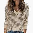 Arach&Cloz Women's Soft V Neck Long Sleeve Fall Casual Regular Fit Sweater Tops. Large