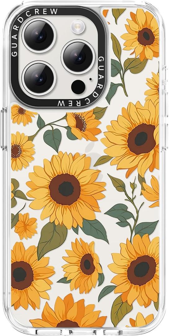 for iPhone 15 Pro Max Case, [Blooming Sunflowers] Cool Aesthetic Pattern for Women, [11FT Military-Grade Drop Tested] Slim Crystal Clear Shockproof TPU Bumper Phone Cover, 6.7"