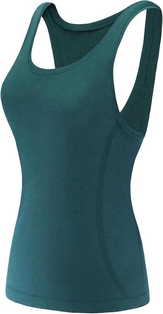 Racerback Workout Tank Tops for Women Sleeveless Gym Yoga Shirts, Athletic Sports Camisole, Scoop Neck Seamless Activewear (Green, XL)