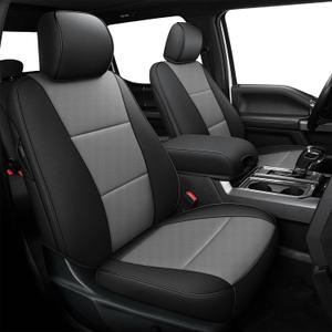 AOMSAZTO Front Seat Covers for Ford F150 XL XLT: 2015-2026 SuperCrew & F250 F350 F450 2017-2026 Super Duty Crew Cab XL XLT Faux Leather Full Set Seat Cover (Black + Grey, 2PCS Front)
