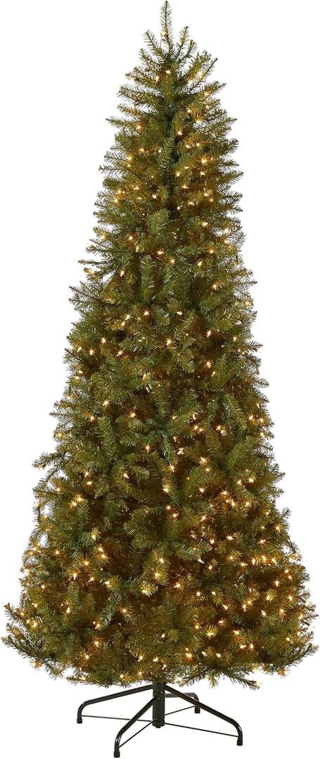 National Tree Company 7.5 ft Pre-Lit Dunhill Fir Slim Artificial Christmas Tree, 600 Clear Lights, 1,600 Tips, Includes Stand, Green