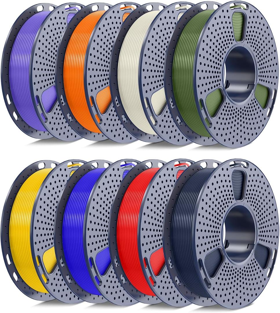 250g PLA+2.0 Filament 1.75mm Bundle, 3D Printer Filament Bundle Multicolor, Individually Vacuum Packed, 250g Spool, 8 Rolls, BoneWhite+Midnight+Red+Yellow+OliveGreen+Blue+Orange+Purple