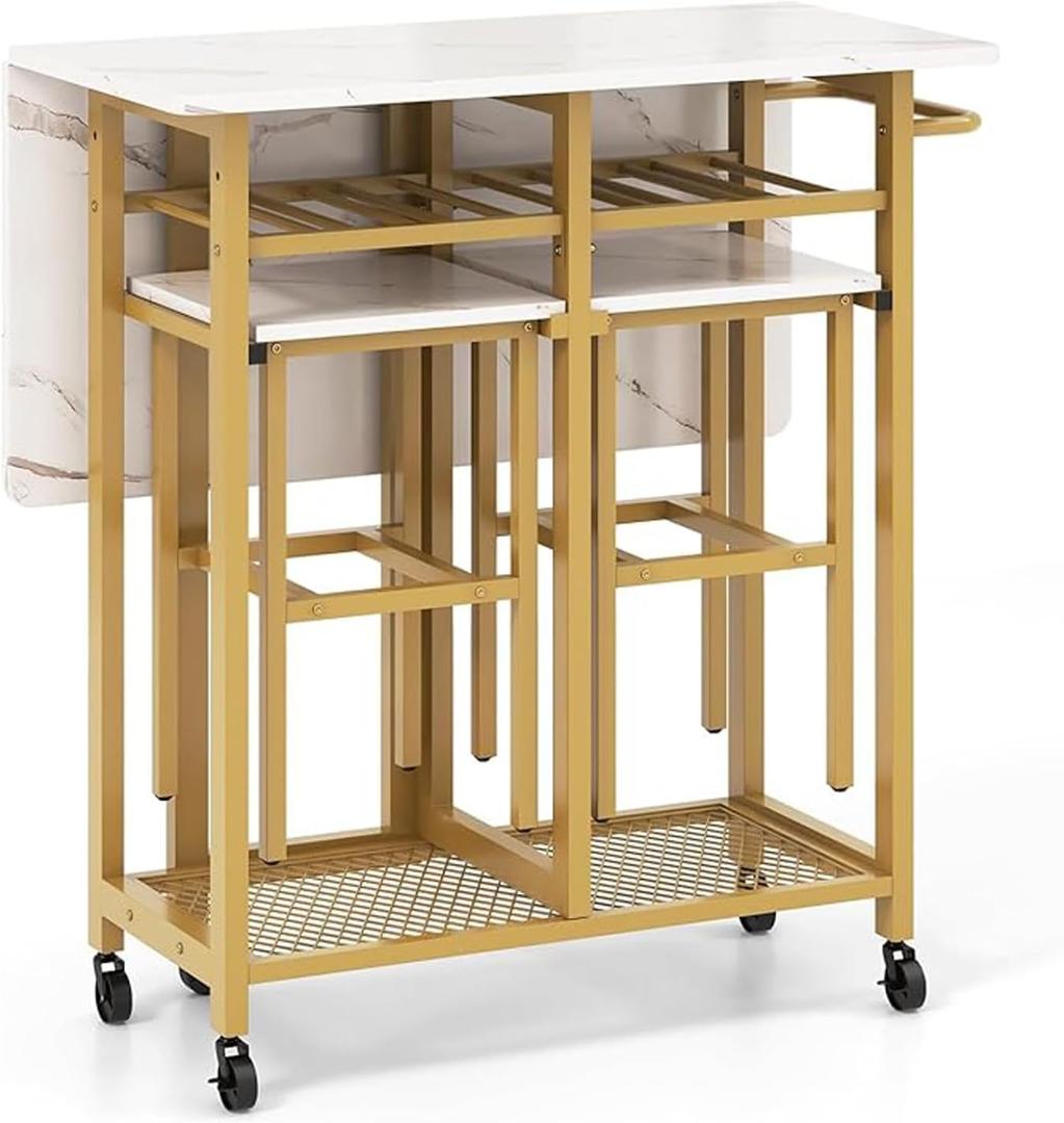 29in Folding Small Dining Table for 2 with 2 Stools,Space-Saving