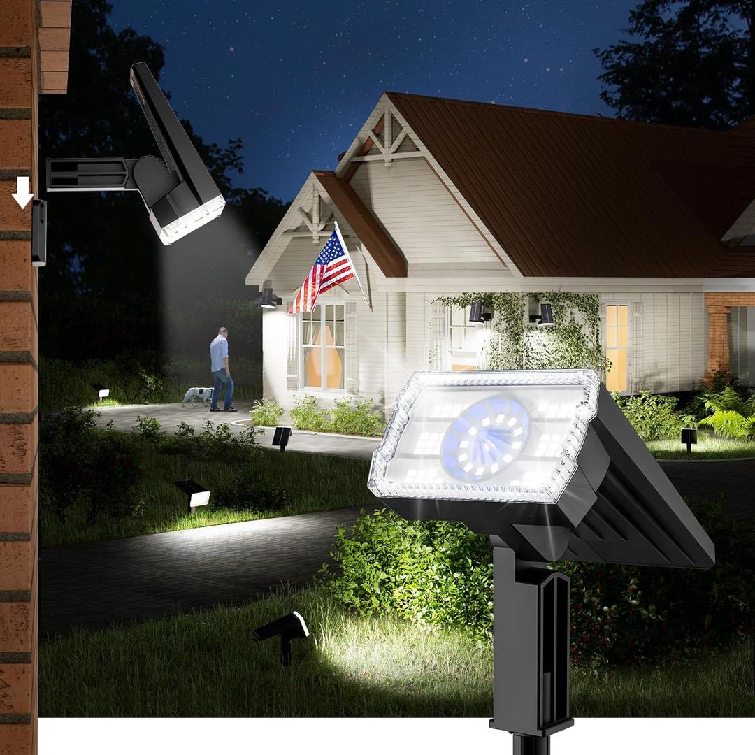 Bright Solar Spot Lights Outdoor 4 Pack, [58 LED/12000K/3 Modes] Solar Lights Outdoor Waterproof IP67, Auto On/Off, 2-in-1 Wall Light Flood Light for Tree Yard Garden Pathway (Cool White)