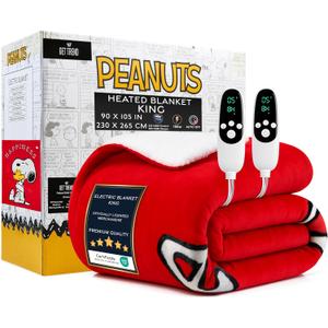 Get Trend Peanuts Snoopy Heated Blanket Electric, King Size Luxurious Fleece Blanket, 9 Heat Settings Auto Shut-Off, 90x105in, Gifts for Mom, Grandma, Grandpa (Red Snoopy, King US)