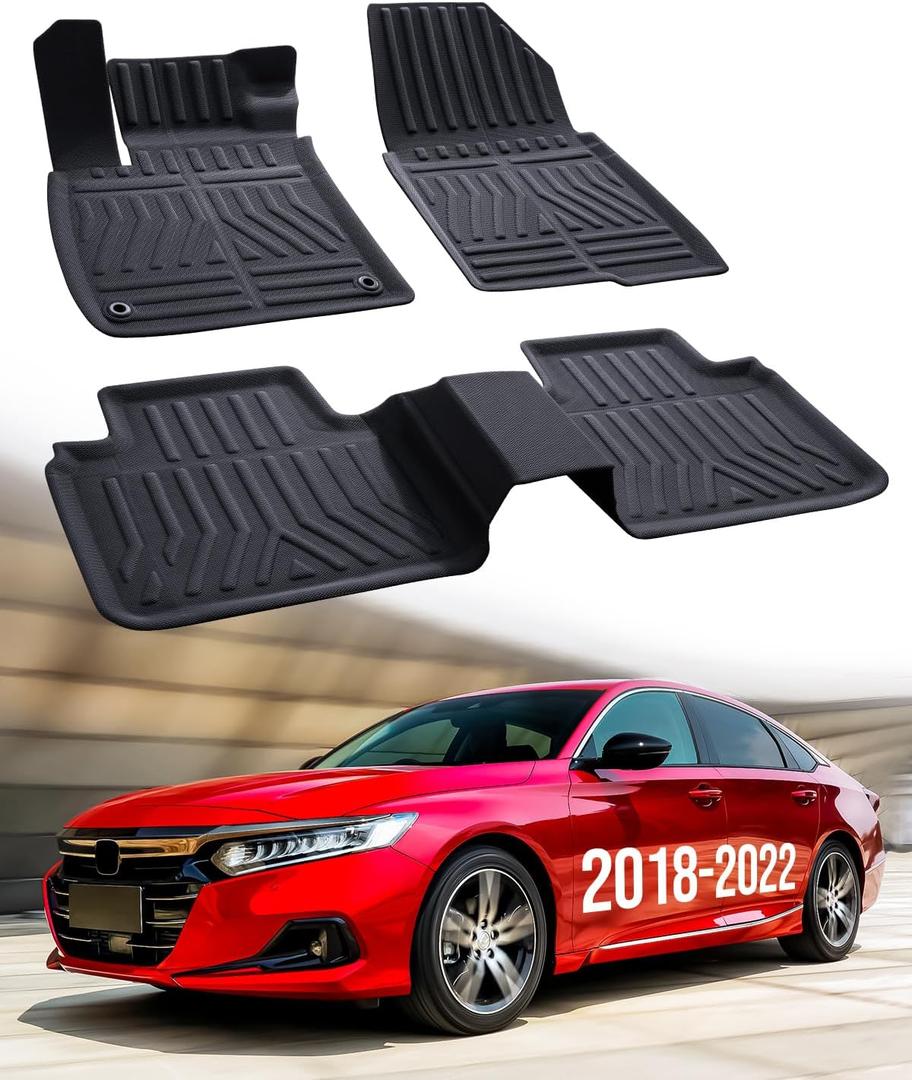 Car Floor Mats for Honda Accord: 2022 2021 2020 2019 2018, All Weather Accessories Rubber Floor Liners Custom Fit for Accord 10th Gen Gas & Hybrid Model Front Rear Carpet 5 Seat Sedan (3PCS, Black)