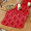 Christmas Trees Red Soft Plush Faux Fur Jacquard Gold Sequin Glitter Christmas Table Runner, Holiday Kitchen Dining Table Fireplace counters Decoration for Home Party Decor 13x90 Inch