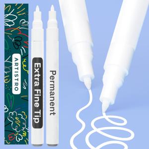 ARTISTRO 2 White Permanent Marker - Waterproof Markers for Tire, Fabric, Rocks, Glass, Ceramic, Wood, Paper - Oil Based Paint Pens - Extra-Fine Tip 0.7mm