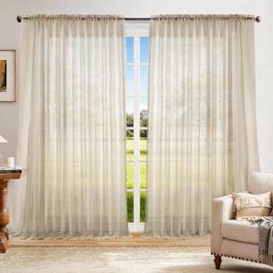 Dreaming Casa Solid Sheer Curtains 96 Inches Long Taupe Rod Pocket Voile Draperies for Bedroom Living Room, 2 Panels, Each 100" W x 96" L