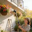 Watering Wand for Hanging Baskets & Windows, Lightweight 6-Spray Wand, Ergonomic Nozzle for Garden, Patio, Car Cleaning (Silver- Black, 22 Inch)
