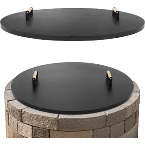 1MORE Fire Pit Lid Round 36" - Metal Firepits Cover with Wooden Handles for Patio Firepits,Rust Resistant 1.5mm Fire Pits Metal Lid, Firepits Accessory, Fire Pits Cover Round, All-season Protective