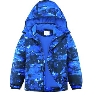 Boys Winter Waterproof Ski Jacket Kids Fleece Lined Warm Snow Coat with Detachable Hood (5-6, Ink Blue)