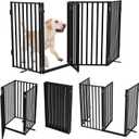 Full Metal Freestanding Dog Gates with Door, 32" Height Dog Fences for Indoor & Outdoor, Extra Wide Foldable Pet Gates for Stairs, Hallways, Doorways, Yard (4 Panels, 80" W  36" H)