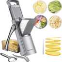 SupMaKin Upgrade Safe Mandoline Slicer for Kitchen,Adjustable Potato Slicer Vegetable Onion Chopper, French Fry Cutter, Include Vegetable Peeler(Gray)
