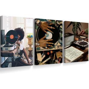 SYYANKK Black Woman Wall Art African American Women Canvas Wall Decor Black Girl Poster Fashion Female Wall Art Feminine Abstract Pictures Boho Prints for Bedroom Bathroom 16x24x3 Inch Ready to Hang