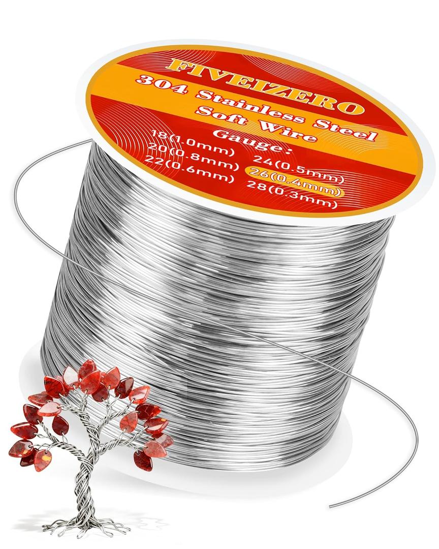 FIVEIZERO 26 Gauge 304 Stainless Steel Wire for Jewelry Making,109yd Stainless Steel Jewelry Wires Thin Metal Craft Wire for Necklace,Bracelet,Earring,Bead Stringing,DIY,Floral and Home Crafts