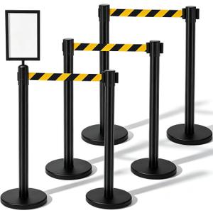 Geelin 6 Pack Crowd Control Stanchions Barriers, 9.8ft, Black Yellow