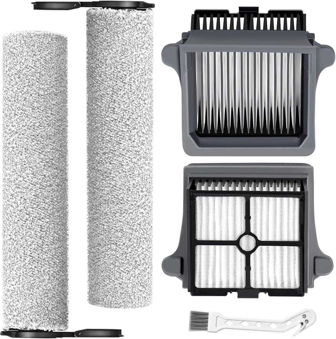 Only Floor ONE S7 Steam Roller Brush Replacement and Vacuum Filter Kit Compatible with Tineco Floor ONE S7 Steam Cordless Wet Dry Vacuum Replacement Parts,2 Roller Brushes,2 Filters,1 Cleaner Brush