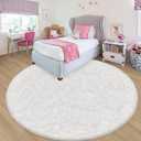 7 ft Round Fluffy Large White Rug for Bedroom,Tie Dyed Furry Round Carpet Non Slip Fuzzy Shaggy Plush Circle Area Rug for Living Room Room Nursery Room Playroom Kids Room Home Decor Washable