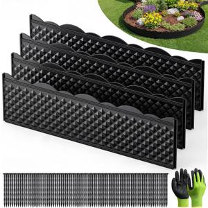 Grenebo 4.72"33.2' Landscape Edging Kit, Garden Edging Border with 75 Pcs Stakes & Gloves, No Dig Decorative Garden Edge Panels Flexible for Yard, Flower Bed, Landscaping & Lawn Edging (23 PCS)